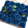 thumbnail image 1 of Artificial Flowers Roses, 25pcs Blush Real Looking Deep Blue Fake Roses with Stem, Realistic Fake Roses for DIY Wedding Bouquets Centerpieces Bridal Shower Party Home Decorations, 1 of 8