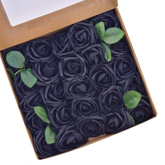 Artificial Flowers Roses, 25pcs Real Touch Fake Roses With Stems for DIY Wedding Bouquets Centerpieces Arrangements Birthday Baby Shower Home Party Decorations (Black)