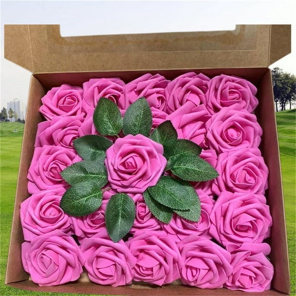 Artificial Flowers Roses Bulk 25Pcs Real Looking Fake Floral Foam Roses with Stem for Wedding Bridal Shower Party DIY Bouquet Valentines Day Mothers Day Home Centerpiece Table Decorations