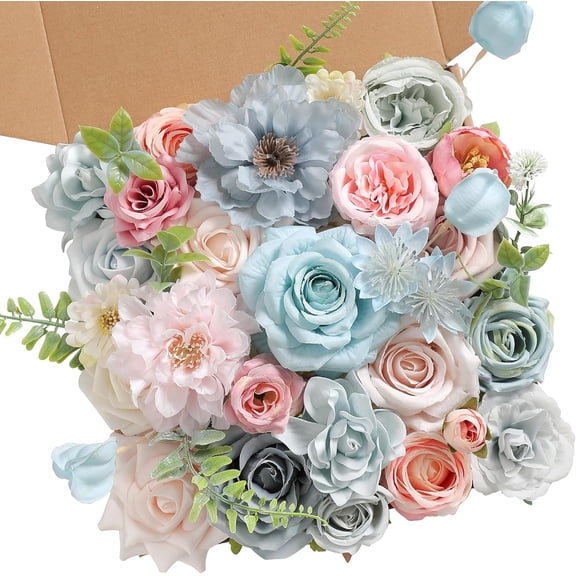 Artificial Flowers Roses Fake Flowers with Stems Blue Pink Artificial Flowers for DIY Bridal Bouquets Faux Flowers Centerpieces for Table Home Decor