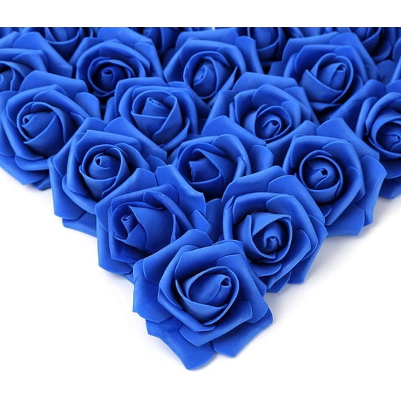 Artificial Flowers Roses Heads, Faux Flowers Real Looking Blue Foam Fake Roses Perfect for DIY Crafts Wedding Bouquets Arrangements Party Home Decorations (Royal Blue)
