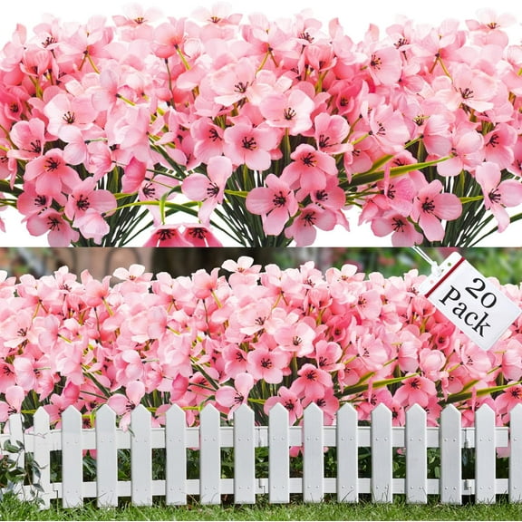 Artificial Flowers Silk Flowers Outdoor Decoration, UV Resistant Faux Outdoor Plastic Greenery Shrubs Plants Artificial Fake Flowers Hanging Planter Home Garden Decor (Pink)