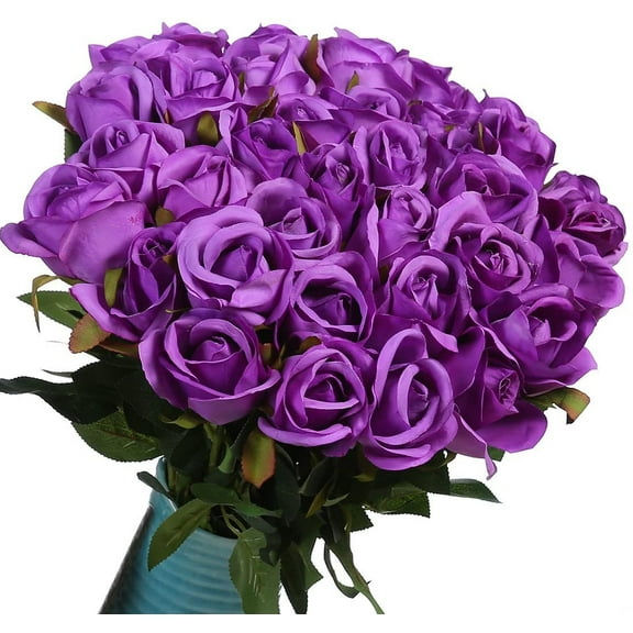 Artificial Flowers Silk Roses Real Touch Bridal Wedding Bouquet for Home Garden Party Floral Decor 10 Pcs (Blooming Rose - Gradient Burgundy Red)