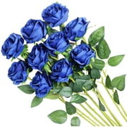 Artificial Flowers Silk Roses Real Touch Bridal Wedding Bouquet for Home Garden Party Floral Decor 10 Pcs Blooming Rose - Gradient Burgundy Red