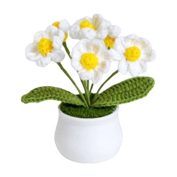 Artificial Flowers Single Handmade Crocheted Daisy Flower Pot - Multicolored Decorative Flower for Home, Or Gifting (Choose Your Favorite Color) (C)