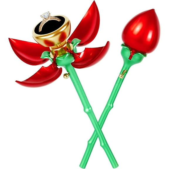 Artificial Flowers - Single Rose Confession, Eternal Rose One Button Bloom into 4 Petals Roses Ring Empty Box Propose, Heart Box to My Wife on Wedding or Anniversary