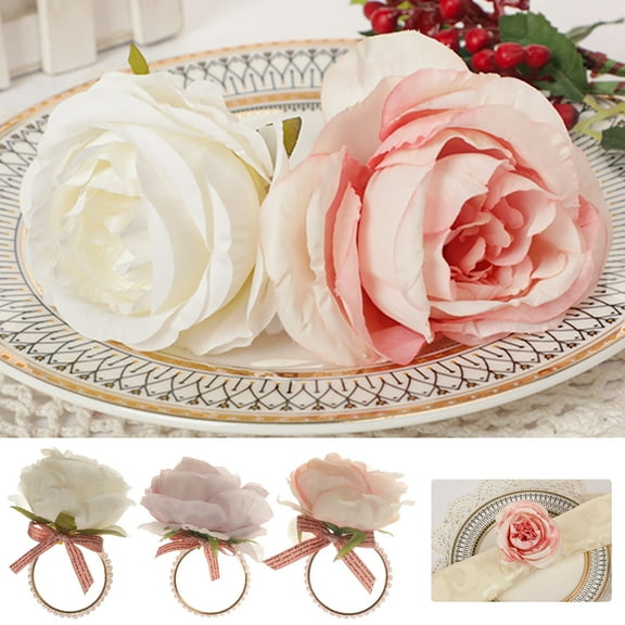 Artificial Flowers Skegnu Rose Flower Napkin Rings Artificial Flower Napkin Holders Serviette Buckles Indoor And Outdoor Use Clearance