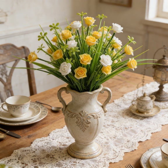 Artificial Flowers Spring Grass Roses Baby Breath Pastoral Flower Box Bouquet Easter Floral Arrangement Home Wedding Decoration Variety Colors Available