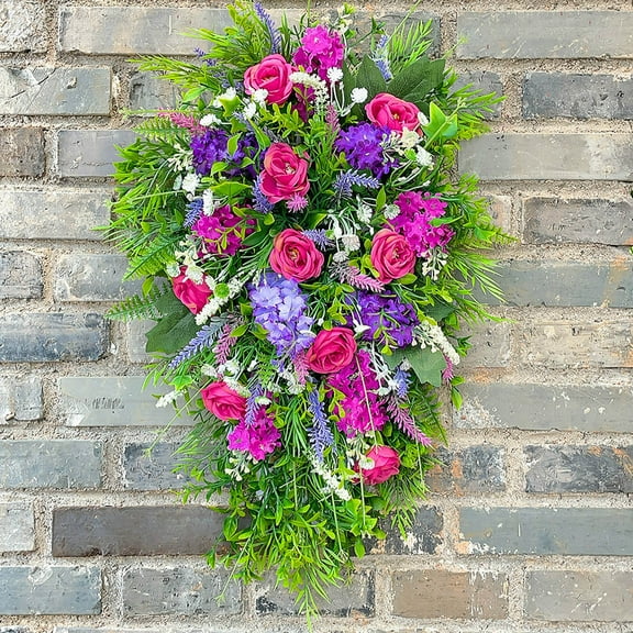 Artificial Flowers, Spring Purple Wreath Colorful Spring And Summer Wreath Home Decoration