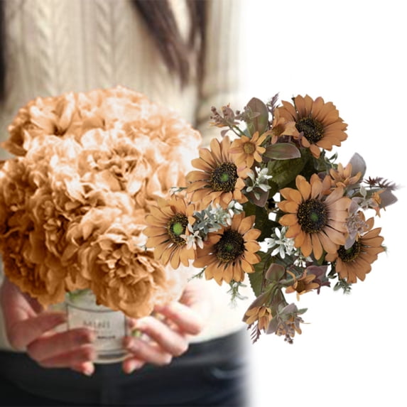 Artificial Flowers Sunflower Bouquet 1 Bunch Coral Silk for Home Garden Decoration