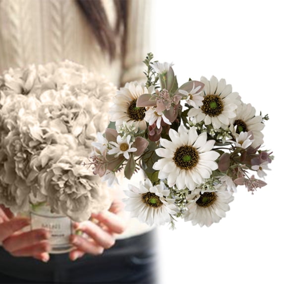 Artificial Flowers Sunflower Bouquet 1 Bunch White Silk for Home Garden Decoration