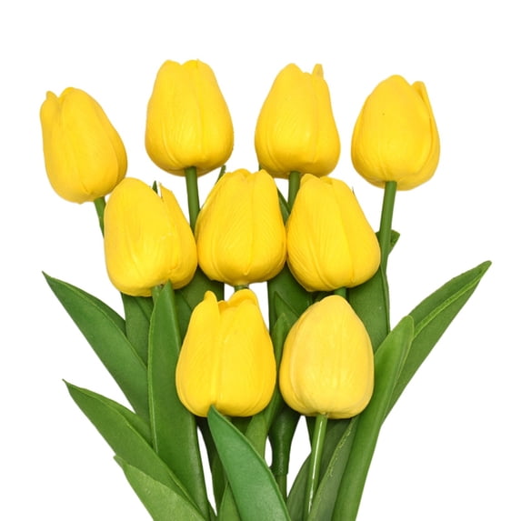 Artificial Flowers Tulip Bouquet Real Touch PU Tulips Bouquet Spring Flowers Home Vase Desktop Decor Wedding Birthday Decoration Mothers Day, Yellow