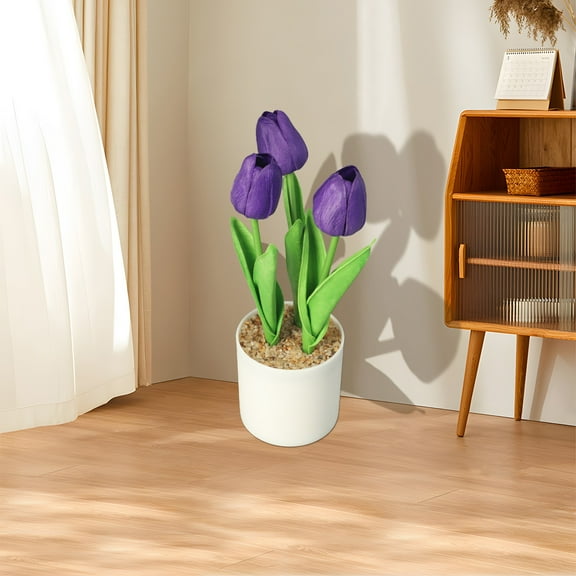 Artificial Flowers Tulip Potted Fake Plants Tree In Pot Home Wedding Party Decor Plastics Pink Yellow Red Champagneb Decoration Pink Smile Home