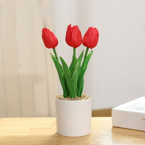 Artificial Flowers Tulip Potted Fake Plants Tree In Pot Home Wedding Party Decor