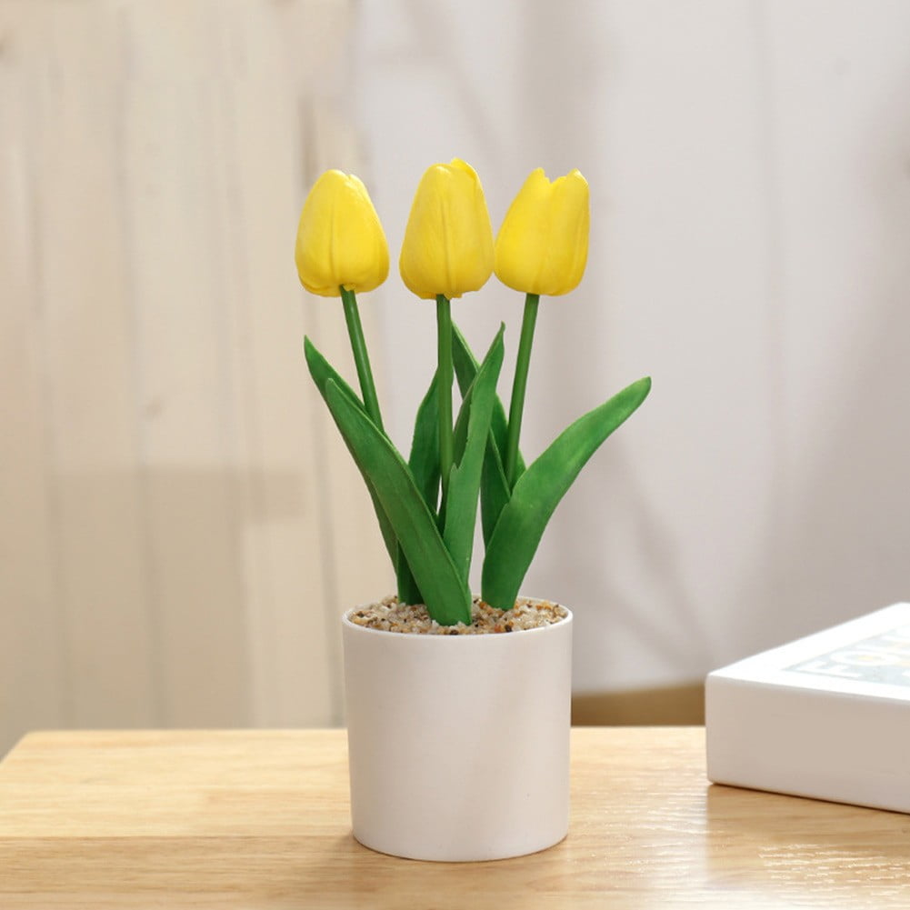 Artificial Flowers Tulip Potted Fake Plants Tree In Pot Home Wedding Party Decor