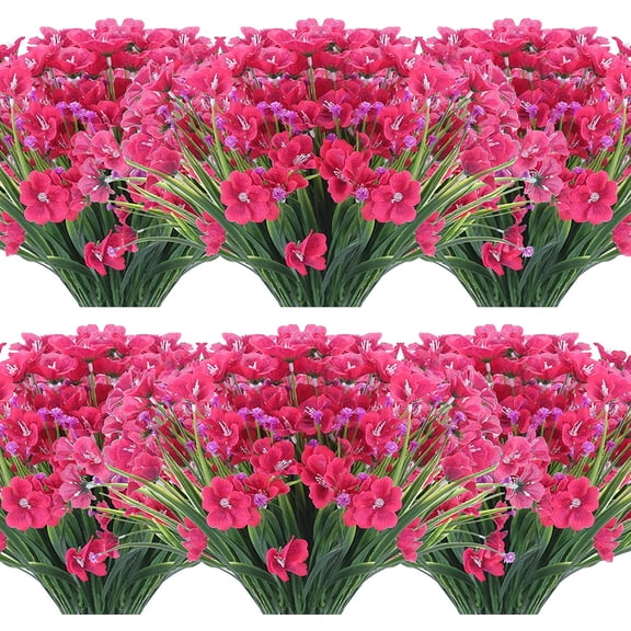 Artificial Flowers UV Resistant Original Craftsmanship Fake Beautiful Patterned Flowers No Fade Faux Plastic Greenery Shrubs Garden Porch Window Box Decorating(Purple)