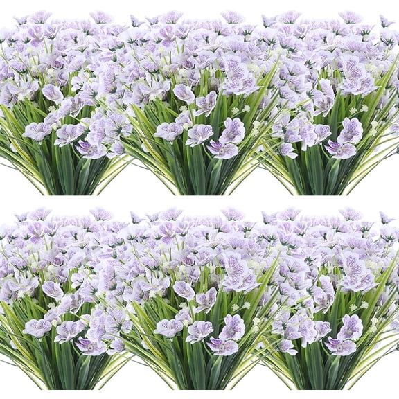 Artificial Flowers UV Resistant Original Craftsmanship Fake Beautiful Patterned Flowers No Fade Faux Plastic Greenery Shrubs Garden Porch Window Box Decorating(Purple)