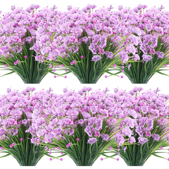 Artificial Flowers UV Resistant Original Craftsmanship Fake Beautiful Patterned Flowers No Fade Faux Plastic Greenery Shrubs Garden Porch Window Box Decorating(Purple)