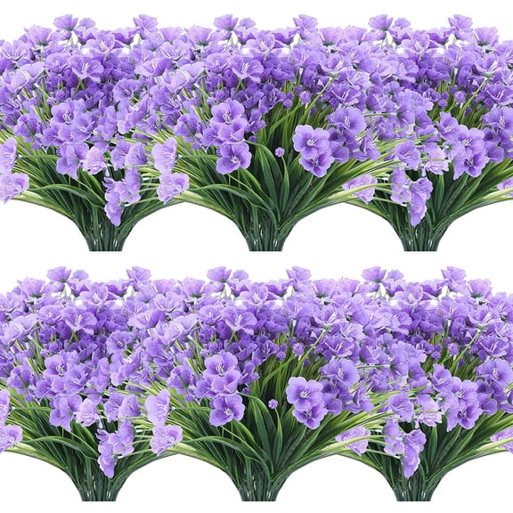 Artificial Flowers UV Resistant Original Craftsmanship Fake Beautiful Patterned Flowers No Fade Faux Plastic Greenery Shrubs Garden Porch Window Box Decorating(Purple)