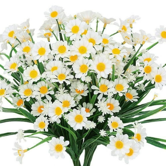 Artificial Flowers UV-Resistant Outdoor Daisy - 1PC Plastic Artificial Flower,for Garden, Porch, Window Box & Hanging Planter,Weatherproof, Long-Lasting, Indoor/Outdoor Decorative Greenery(White)