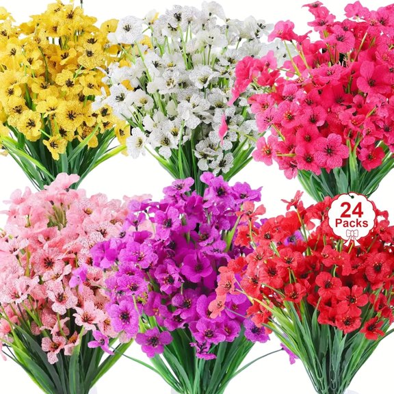 Artificial Flowers UV Resistant Outdoor Decor 24 Count