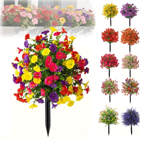 Artificial Flowers & UV Resistant with Ground Spike, Outdoor & Indoor Fake Spike Plants for Lawn, Yard, Garden & Home Decoration