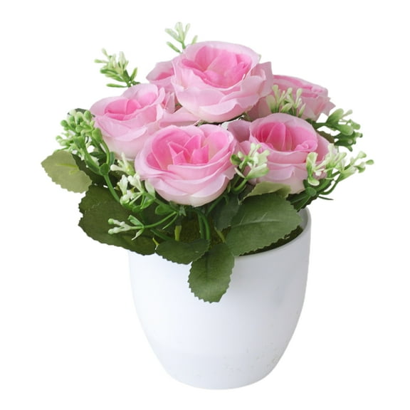 Artificial Flowers in Vase Decor Silk Rose Flower Arrangements Fake Faux Flowers Bouquets In Ceramics Vase Table Centerpieces Holiday Dinning coffee Room Table Kitchen Decoration