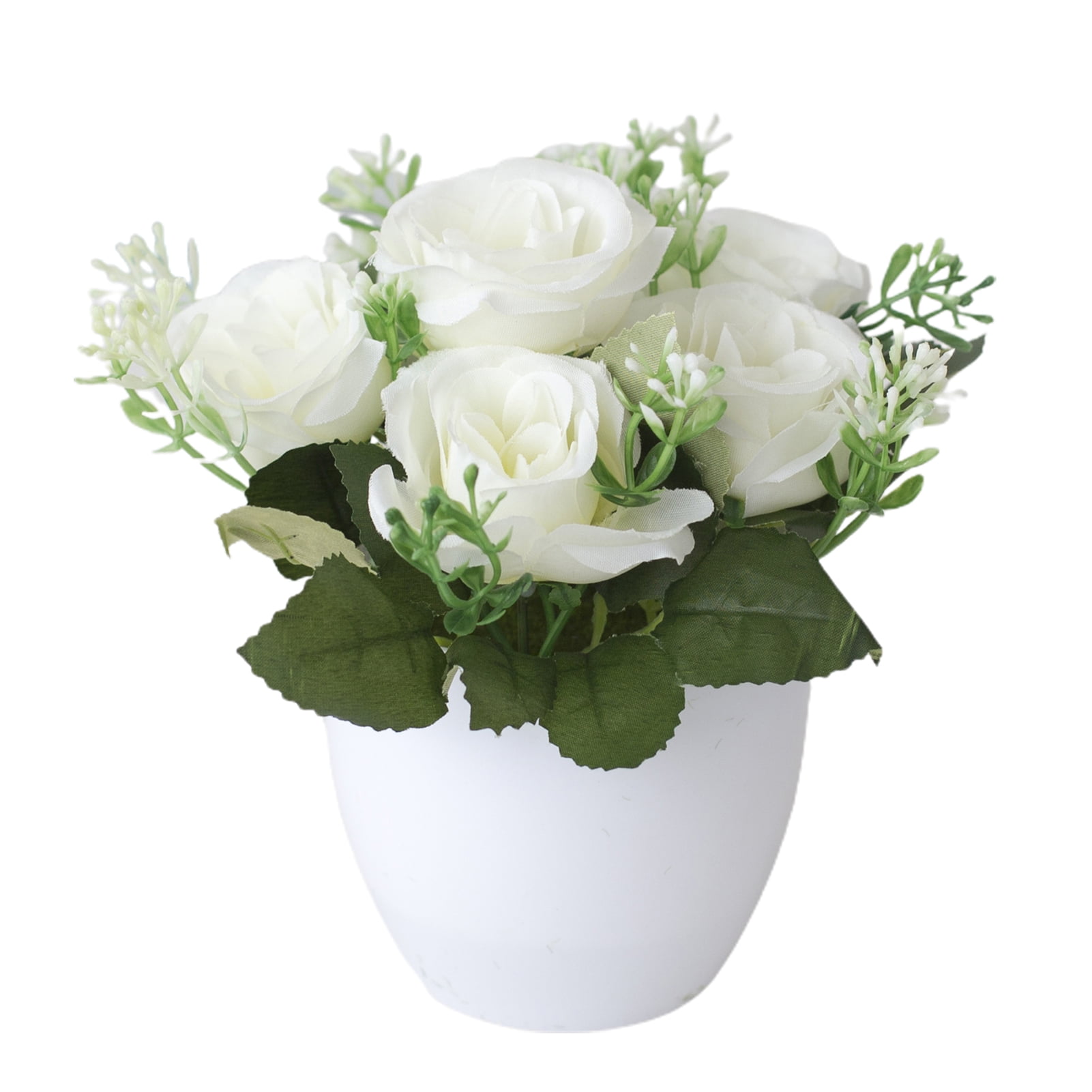 Artificial Flowers in Vase Decor Silk Rose Flower Arrangements Fake Faux Flowers Bouquets In Ceramics Vase Table Centerpieces Holiday Dinning coffee Room Table Kitchen Decoration