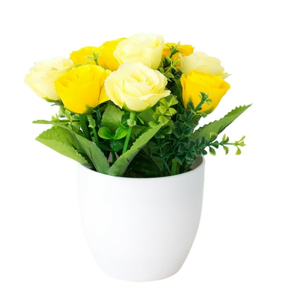 Artificial Flowers in Vase Decor Silk Rose Flower Arrangements Fake Faux Flowers Bouquets in Ceramics Vase Table Centerpieces Holiday Dinning Coffee Room Table Kitchen