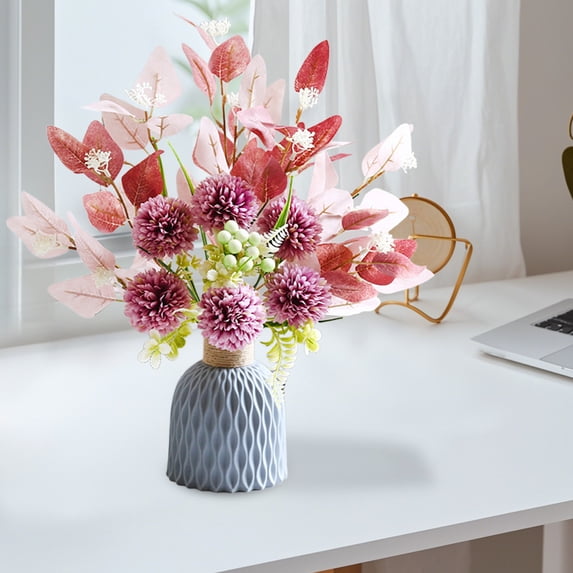 Artificial Flowers with Vase, Small Modern Vase for Home Decor, Textured Decorative Vases for Centerpieces,Bathroom, Living Room, Desk,Shelf,Office Decor
