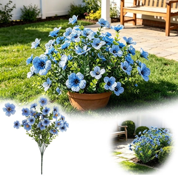 Artificial Flowers Violet Arrangement Eucalyptus Table Centerpiece Home Indoor Decor Blue - 35Cm