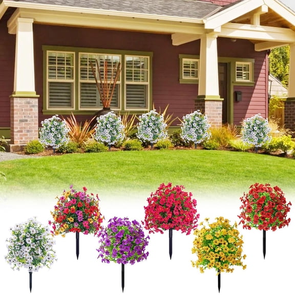 Artificial Flowers,Violet Ground Artificial Flower Garden Decoration Faux Plants For Spring Summer Decoration, Uv Resistant Colorful Violets Eucalyptus For Outside Home Planter Porch Patio Yard Decor