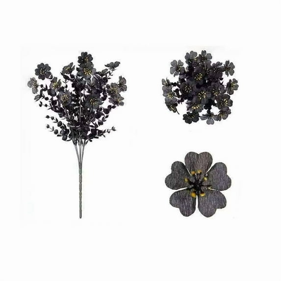 Artificial Flowers Violet with Black Leaves, Faux Floral Arrangement for Halloween Christmas Home Decor, Centerpiece for Table Mantle(B)