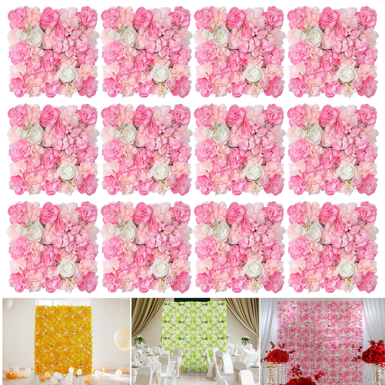 Artificial Flowers Wall Backdrops for Wedding Decor12pcs Pink Floral Wall Background Silk Rose