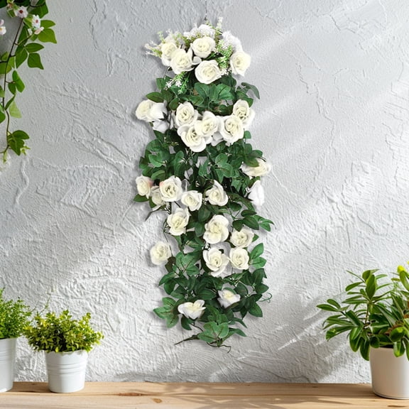 Artificial Flowers Wall Hanging Rose Plants, Lightweight Beautiful Artificial Hanging Wall Flower for Wedding Home Decoration and Wall Decor 37.5x17.7Inch White