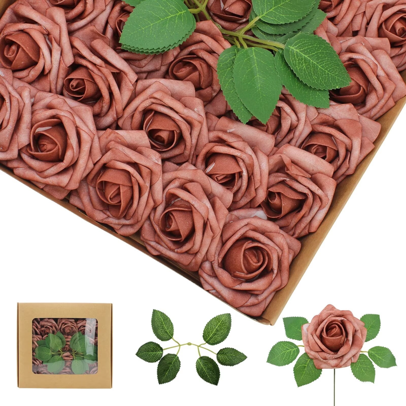 Artificial Flowers Warm Taupe Roses 50PCS Real Looking Foam Fake Roses ...