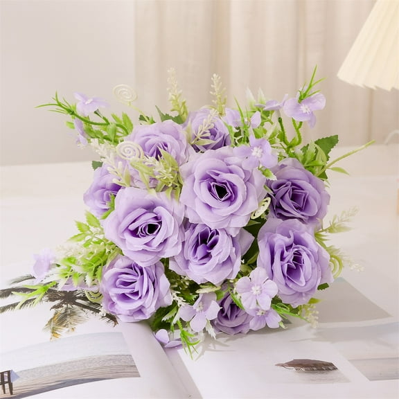 Artificial Flowers Wedding Bouquets for Bride Bridesmaid Purple and Lilac Artificial Rose Bouquet Fake Silk Roses Flowers Bunches Bulk for Home Office Garden Parties