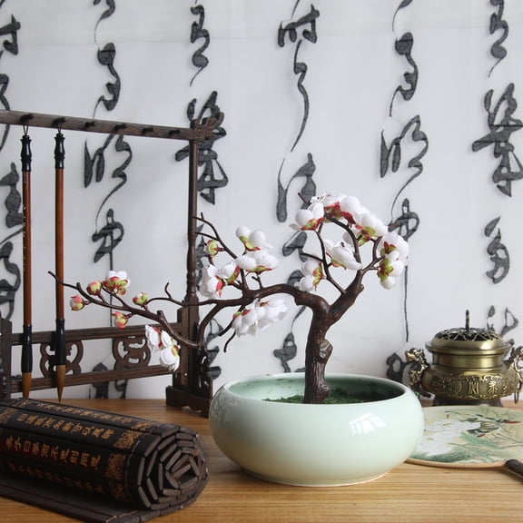 Artificial Flowers Wedding Decor Home Floral Arrangement Single White Silk Plum Blossom Branch, Clean Neutral Bloom for Bridal Ceremony Living Room Dining Vase Styling