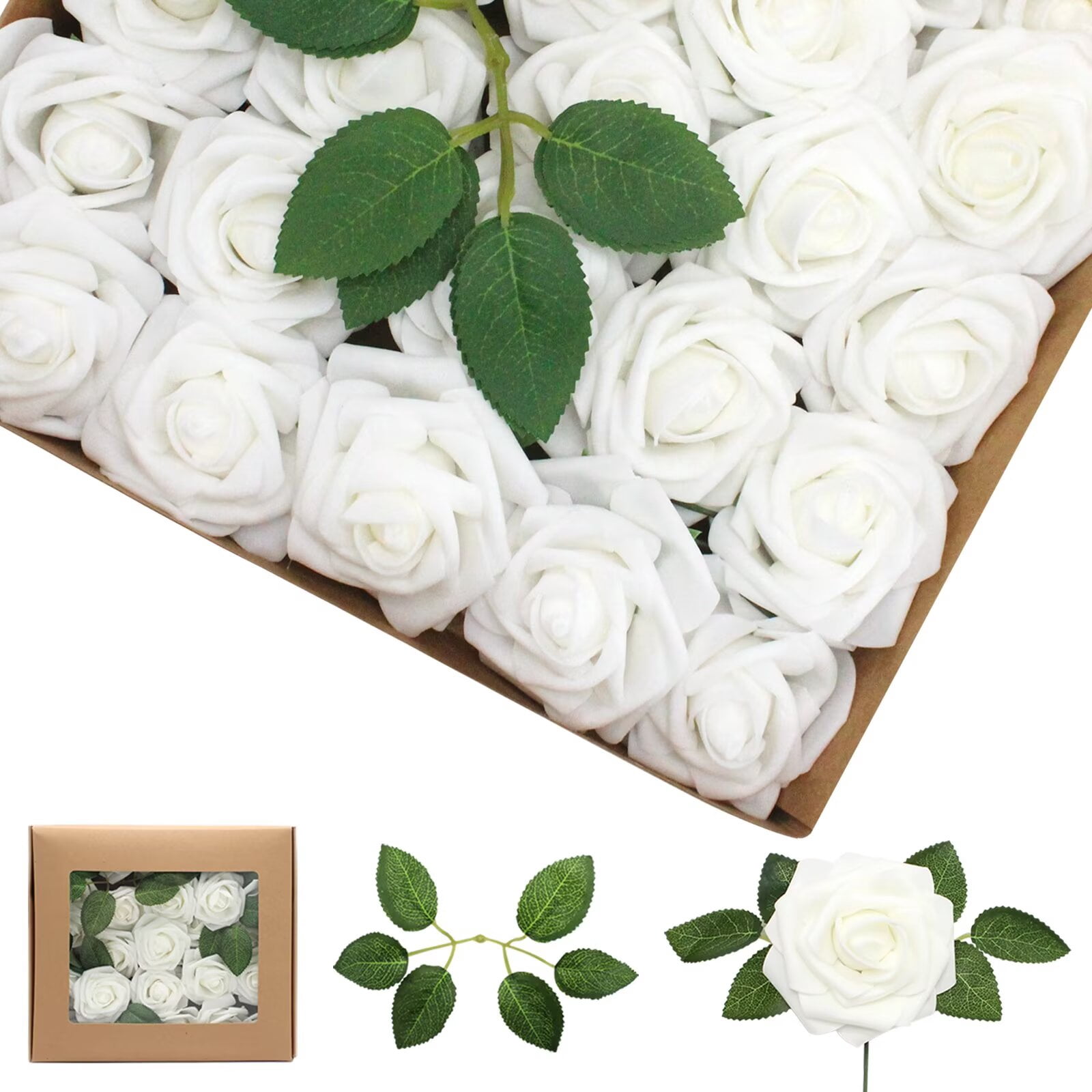 Artificial Flowers White Roses 200PCS Real Looking Foam Fake Roses with ...