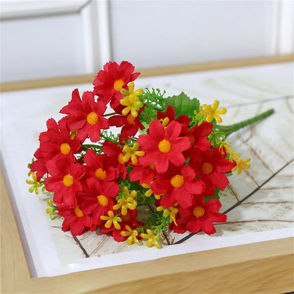 Artificial Flowers Wildflowers 28 Heads 1 Bunch Red for Indoor Outdoor Garden Decor