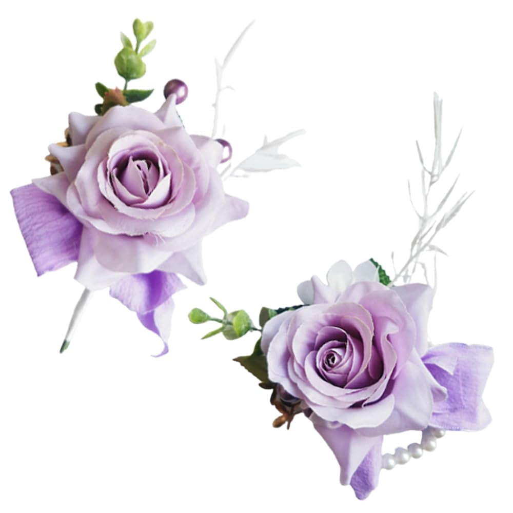 Artificial Flowers Wrist Corsage and Boutonniere Set Big-purple for ...