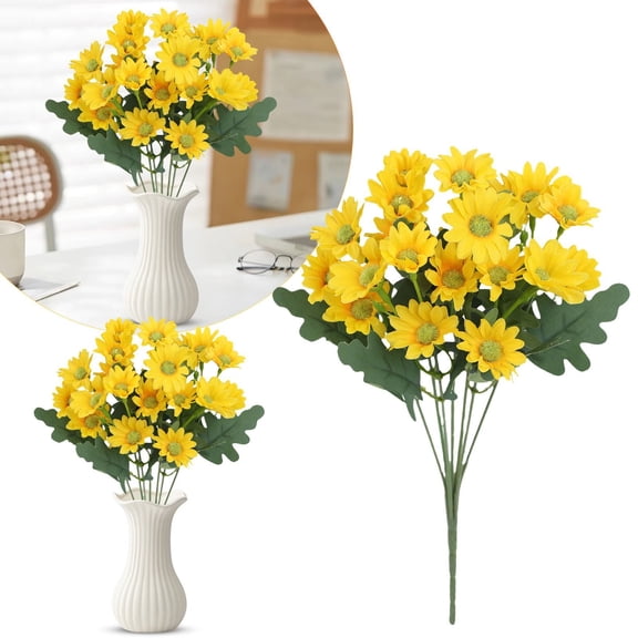 Artificial Flowers, Yellow Spring Artificial Daisy Bouquet - 7-Stem Plastic Fake Flower for Home Decor, Wedding & Table Centerpieces (15×32cm/5.9×12.6in)