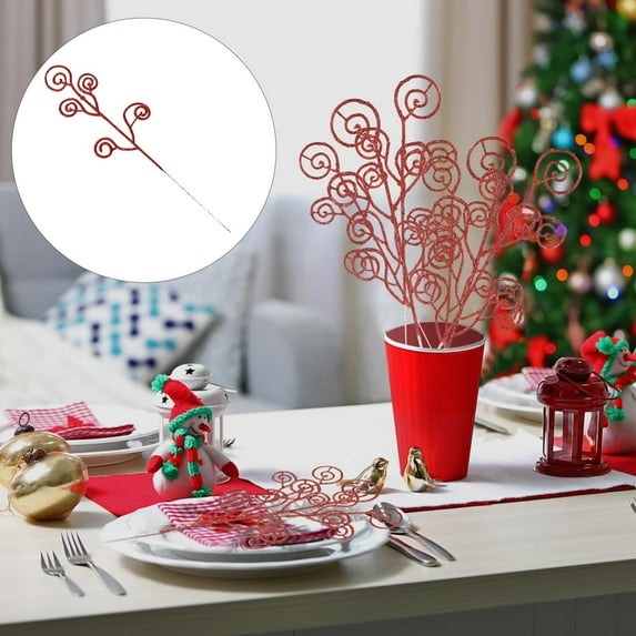 Artificial Flowers for christmas 10pcs Glitter Christmas Berry Stems Artificial Christmas Curly Candy Picks Ornaments Decorative Glitter Sticks Branches for Xmas Tree Wreath Crafts Vase Filler Home