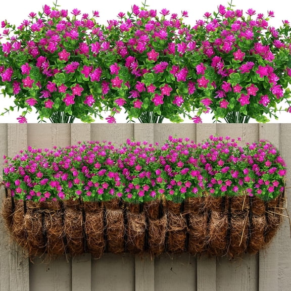Artificial Flowers for Outdoor, Fake Flowers, UV Resistant No Fade Faux Plastic Greenery Shrubs Plants for Hanging Garden Porch Window Box Fuchsia