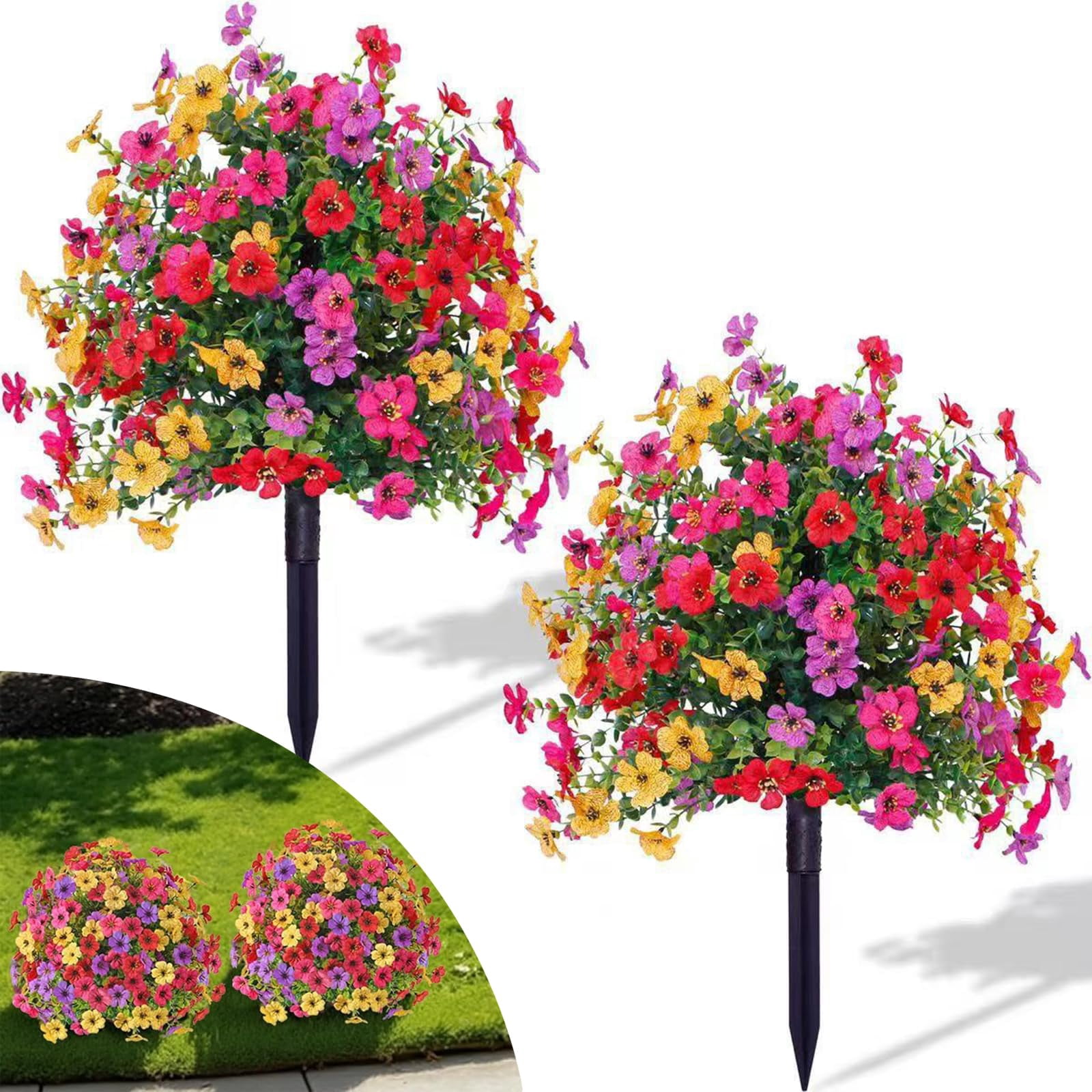 Artificial Flowers for Outdoor Indoor Garden Home Decoration UV Resistant Realistic Silk Violet with Eucalyptus Leaves for Porch Patio