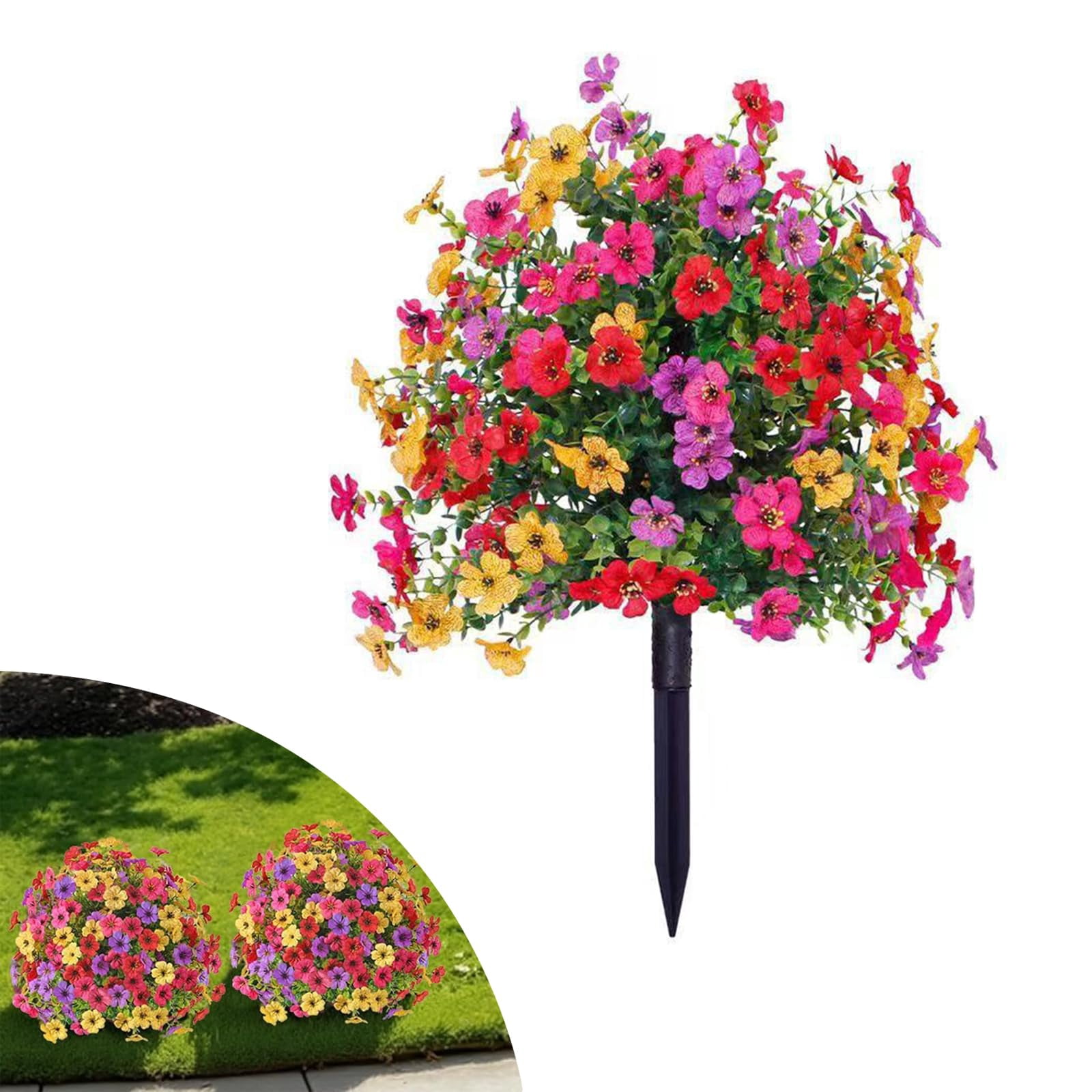 Artificial Flowers for Outdoor Indoor Garden Home Decoration UV Resistant Realistic Silk Violet with Eucalyptus Leaves for Porch Patio