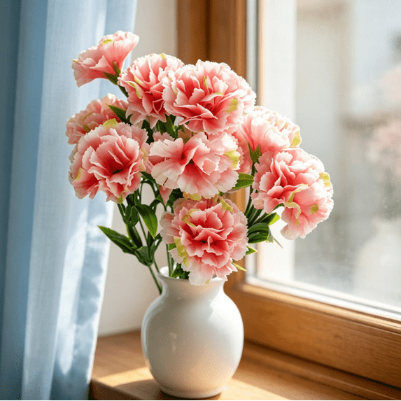 Artificial Flowers for Outdoors, 11 Head Artificial Silk Fowers Carnation Bunch for Wedding and Home Decor, Indoor/Outdoor(Watermelon Red)
