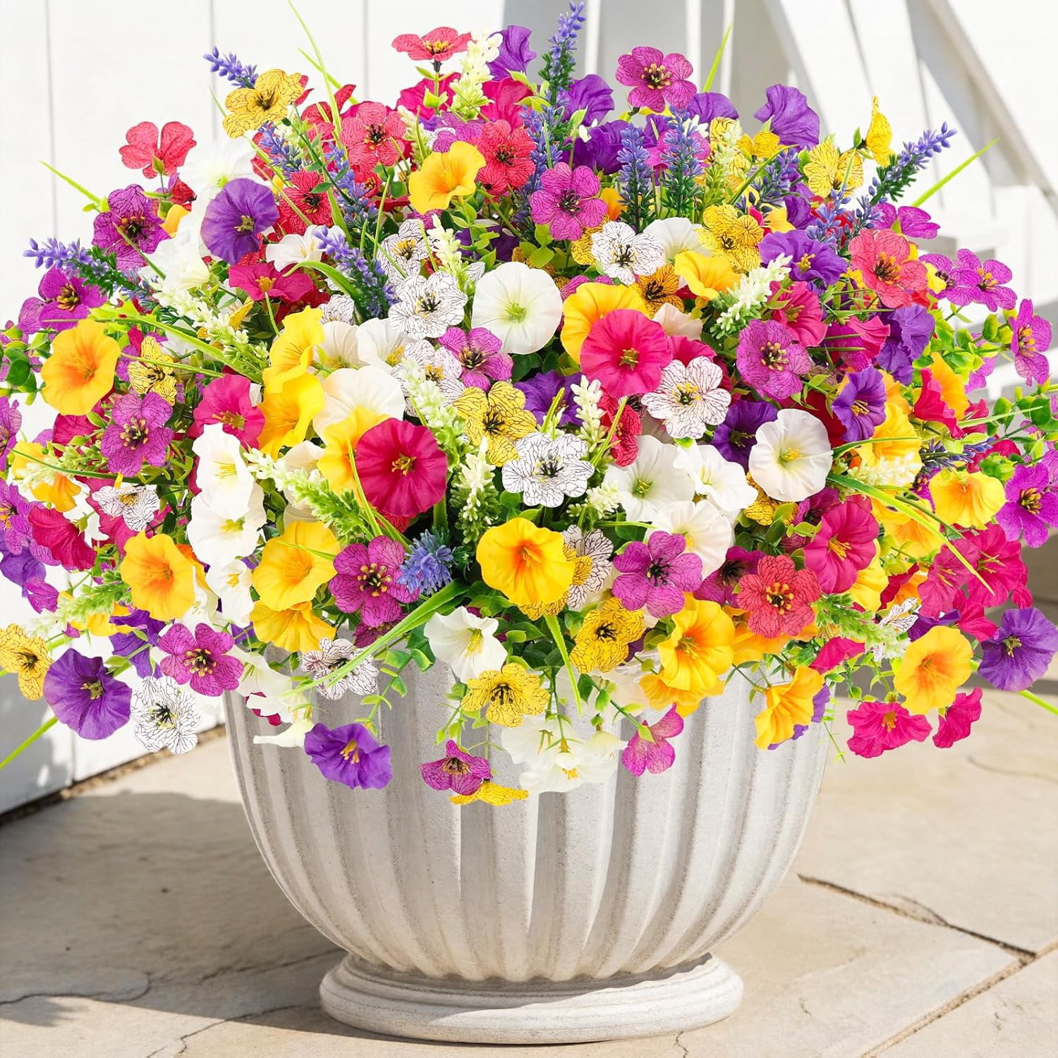 Artificial Flowers for Outdoors, 12 Bundles Mixed Faux Silk Spring Flowers Look Real Fake Plants for Front Door Porch Planter Patio Garden Yard