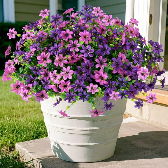 Artificial Flowers for Outdoors, 12 Bundles Multicolor Faux Silk Flower Spring Summer Decoration