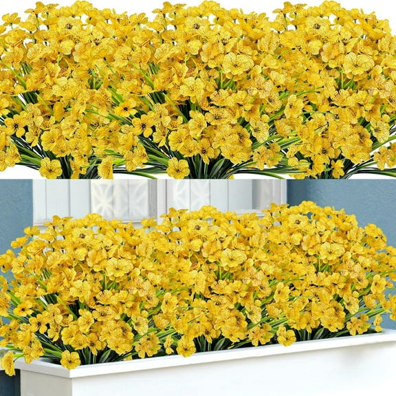 Artificial Flowers for Outdoors Faux Plastic Plants Fake Flowers UV Resistant Greenery Shrubs for Garden Porch Home Window Box Decor (Yellow)